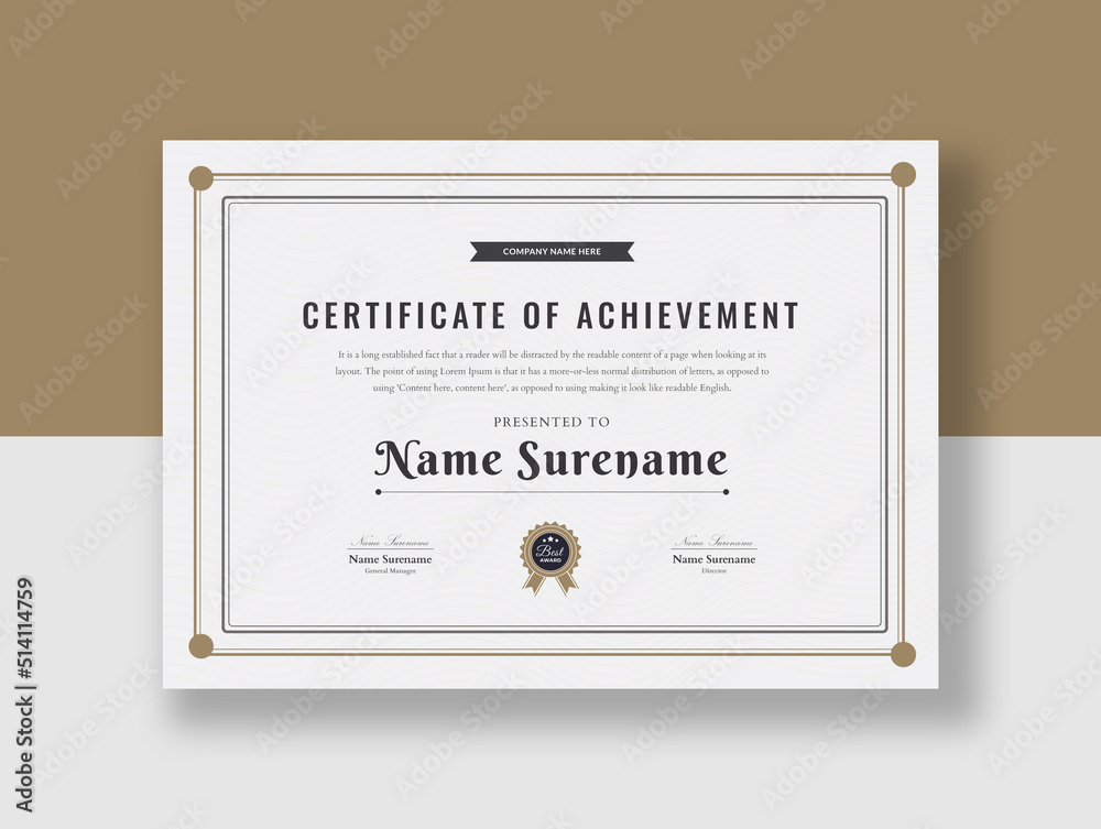 Minimal Premium certificate of achievement template, Modern Certificate Template Vector Design,  Certificate of Appreciation template