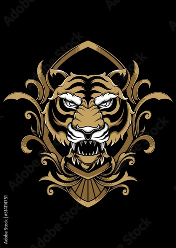 Tiger head with ornament frame
