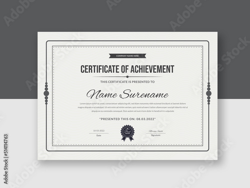 White Minimal Premium certificate of achievement template, Certificate of Appreciation template.Trendy geometric design