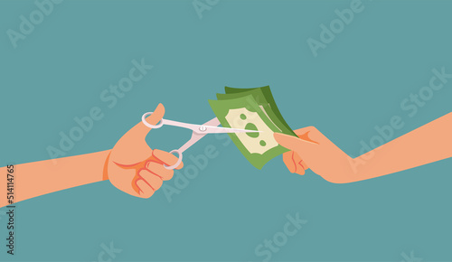 People Cutting Money with Scissors Vector Cartoon Illustration -Eco-friendly person refusing pork sausage adopting a vegan lifestyle