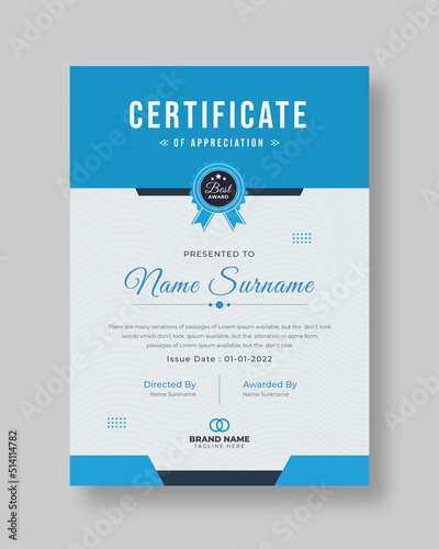 Modern Design Certificate. Certificate template awards diploma background vector, Certificate of Appreciation template