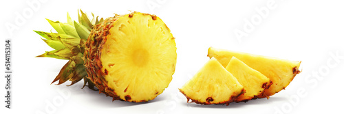 Fresh ripe pineapple fruit, pineapple fruit slices isolated.