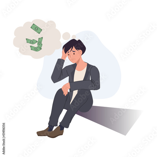 a business man is sad and worry about money. financial problem. money crisis