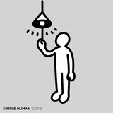 シンプルな人物のポーズイラスト　「照明を消す人・点ける人」