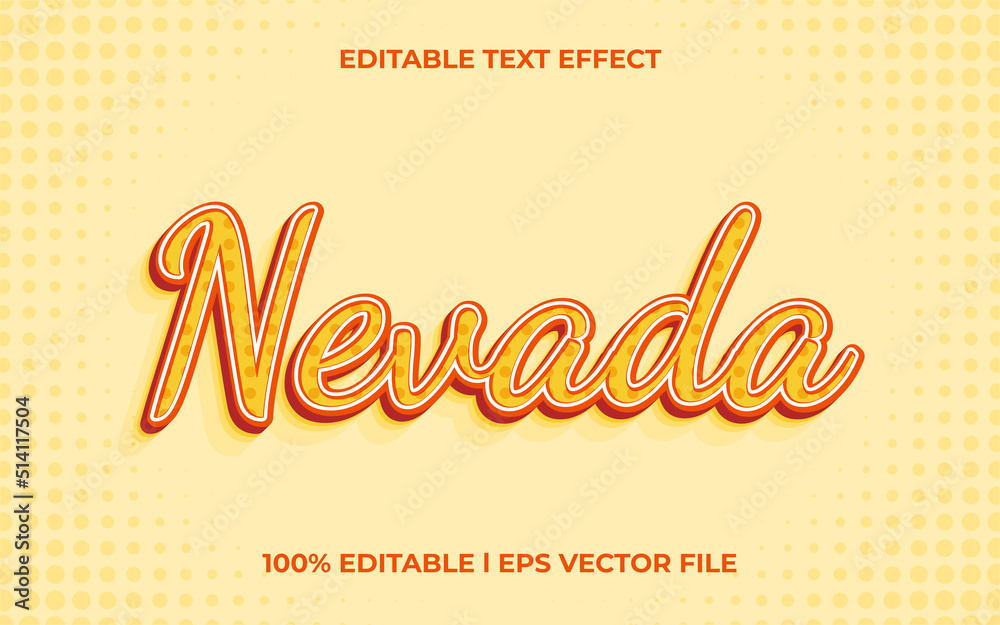 nevada 3d text effect with minimalist theme. yellow typography template for minimalist tittle