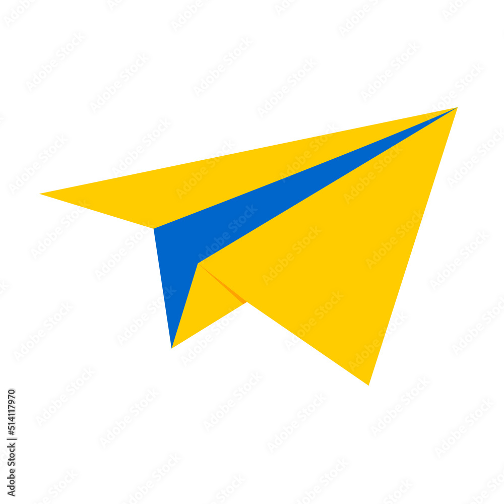 Yellow airplane icon on a white background. A telegram or a paper letter has arrived. Delivery of messages in the application. User interface button for smartphone. Yellow airplane icon on a white background. A telegram or a paper letter has arrived. Delivery of messages in the application. User interface button for smartphone.