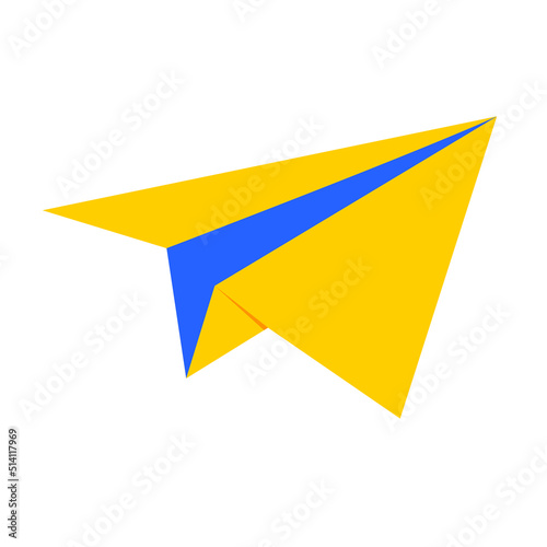 Yellow airplane icon on a white background. A telegram or a paper letter has arrived. Delivery of messages in the application. User interface button for smartphone. Vector illustration