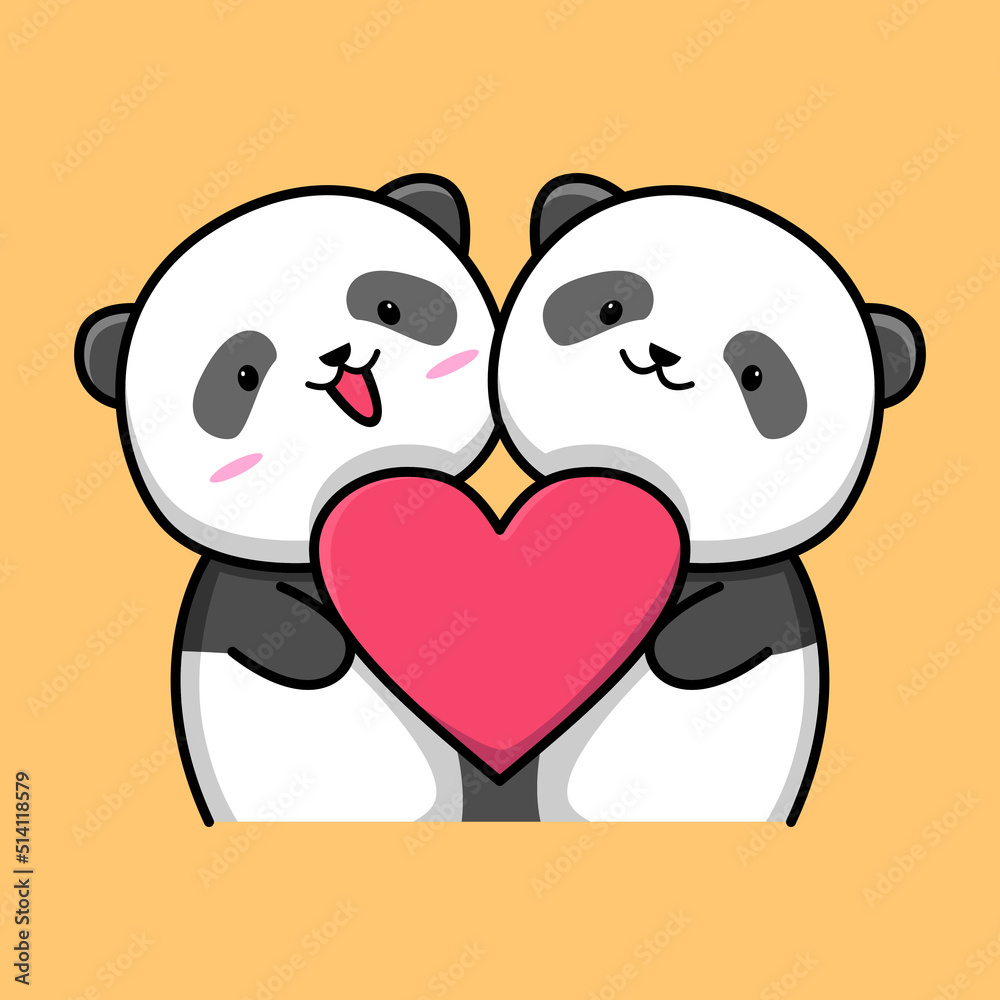 Fototapeta premium cute couple panda holding love cartoon design