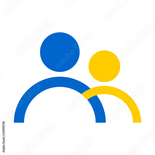 Blue and yellow color people icon on white background in communication. Referral program for websites, applications, social networks. User interface button. 