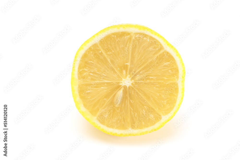 Fresh organic yellow lemon fruit with cut in half isolated on white background Fresh organic yellow lemon fruit with cut in half isolated on white background