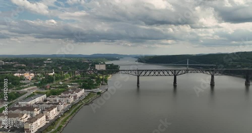 Wallpaper Mural Summer afternoon aerial drone video of the Hudson River, Poughkeepsie, NY, walking bridge and Mid-Hudson Bridge of the Hudson River..  Torontodigital.ca