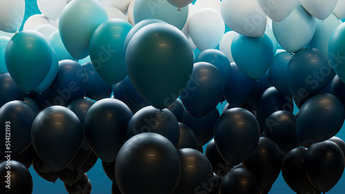 Fun Carnival Background, with Teal, Turquoise and White Balloons. 3D Render. photo