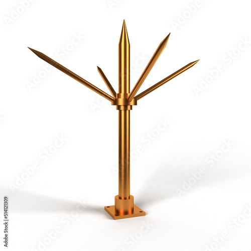 Copper Lightning Arrester 3d rendering with Earthing Rod, home lightning protection system‍  