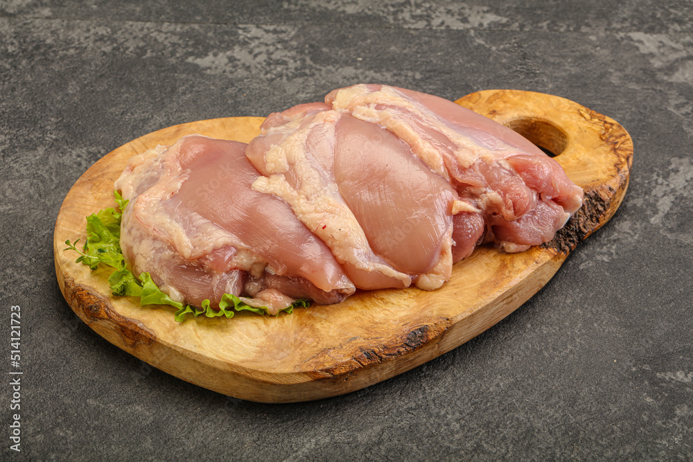 Raw chicken boneless and skinless leg