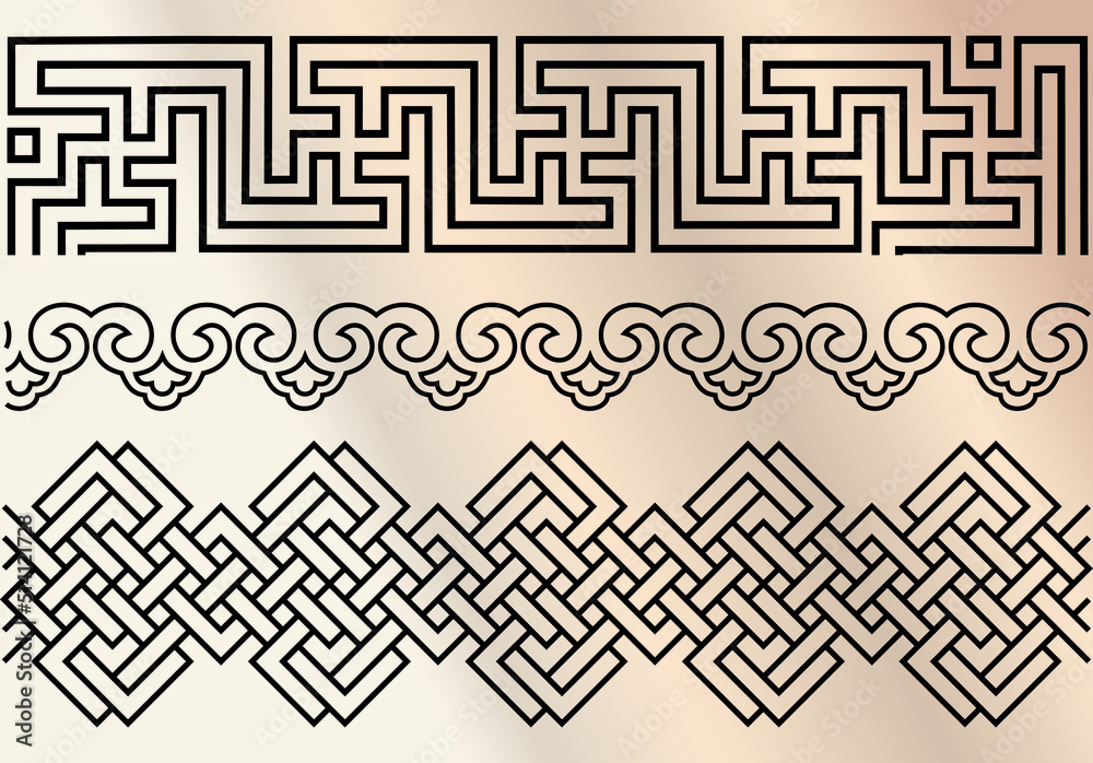 Buryad Mongolian traditional frame ornament vector illustration. Buddhist swastika