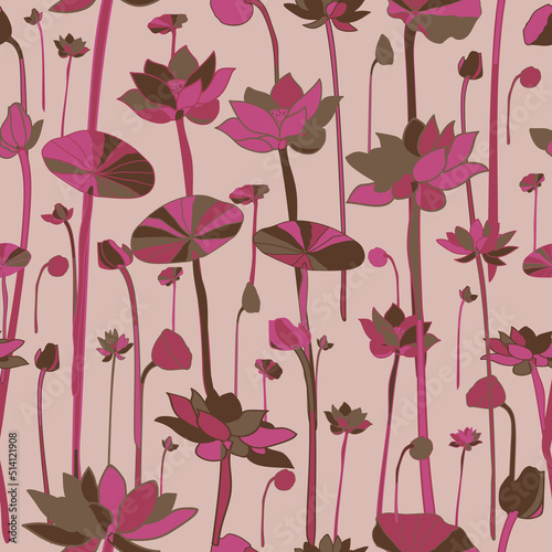 Fashion colored lotus floral seamless pattern