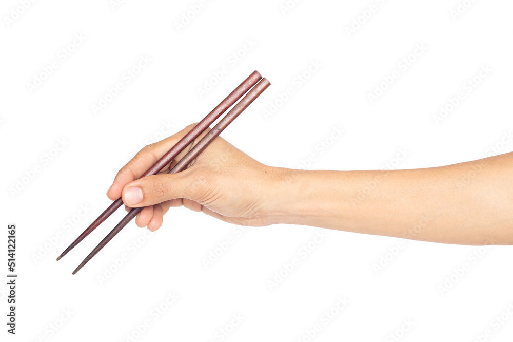 Hand man holding chopsticks isolated on a white background Hand man holding chopsticks isolated on a white background