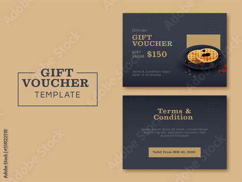 Dinner Gift Voucher Template Design With Double-Side For Publishing.