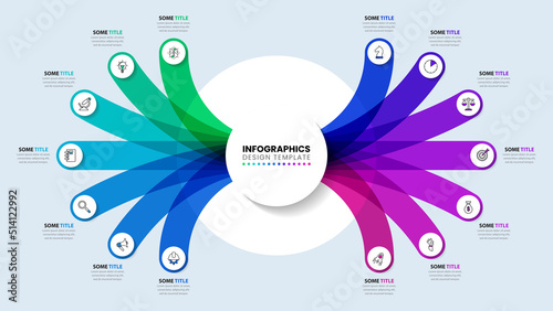 Infographic template. Circle with 14 colored steps