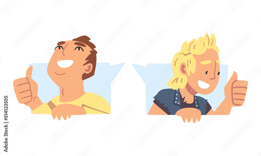 Male as Social Media Follower and Subscriber Showing Adoration with Thumb Up Vector Set Male as Social Media Follower and Subscriber Showing Adoration with Thumb Up Vector Set