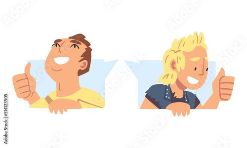 Male as Social Media Follower and Subscriber Showing Adoration with Thumb Up Vector Set
