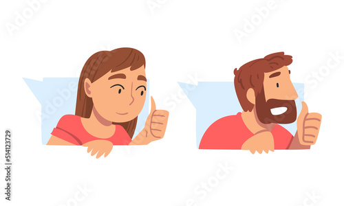 Male and Female as Social Media Follower and Subscriber Showing Adoration with Thumb Up Vector Set