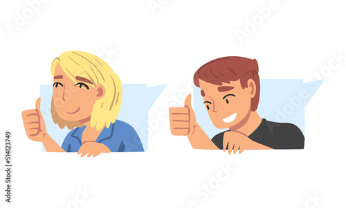 Male and Female as Social Media Follower and Subscriber Showing Adoration with Thumb Up Vector Set