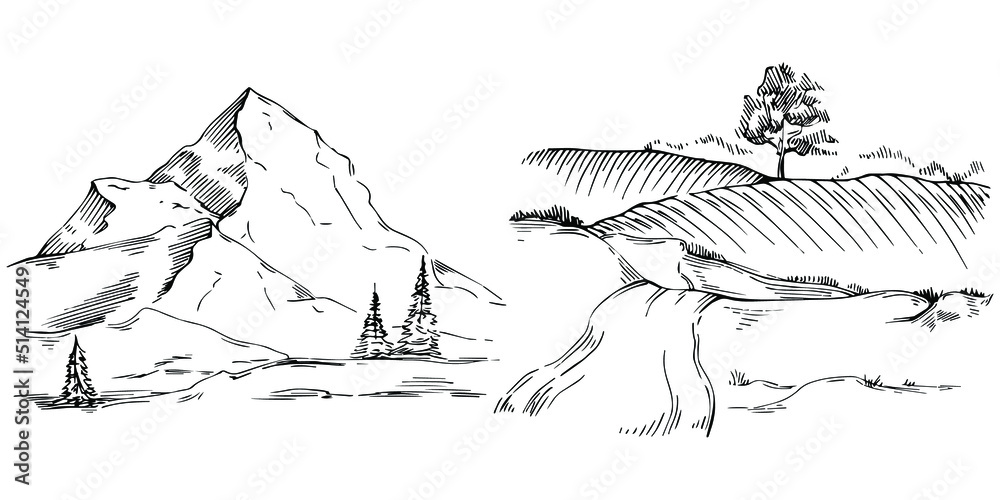 Fototapeta premium Mountain with landscapes vector editable illustration sketch design.