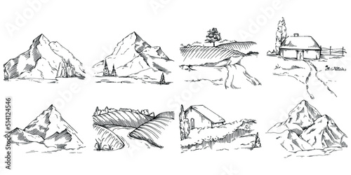 Mountain with landscapes vector editable illustration sketch design.