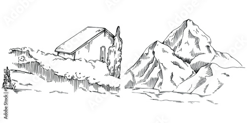 Mountain with landscapes vector editable illustration sketch design.