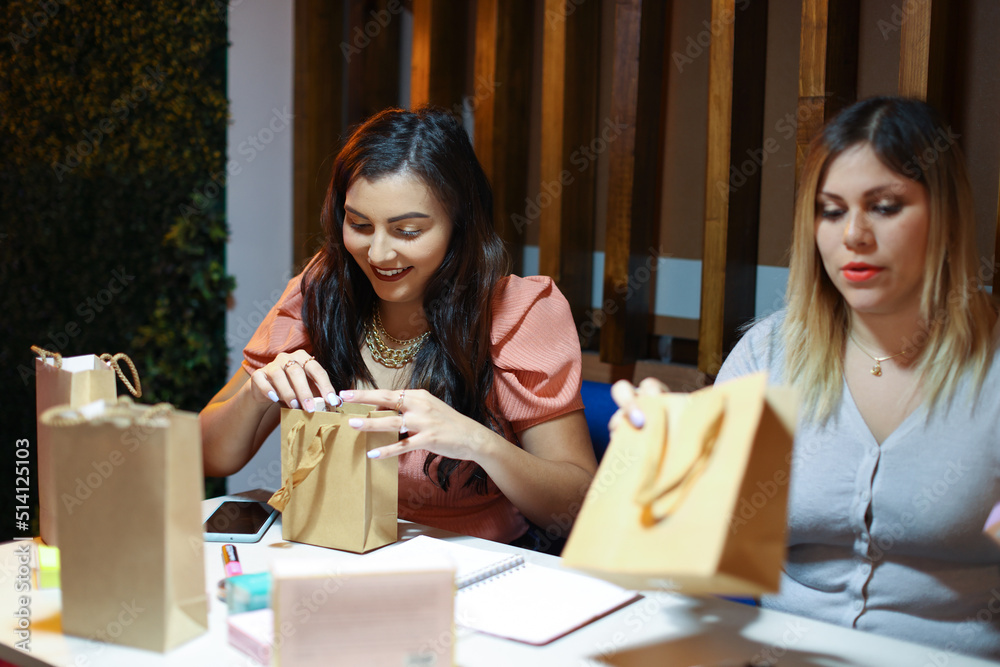 Entrepeneur Women Packing Products of Business Smiling Entrepeneur Women Packing Products of Business Smiling