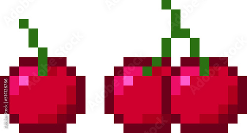 Pixel red cherry - isolated 8 bit vector pack