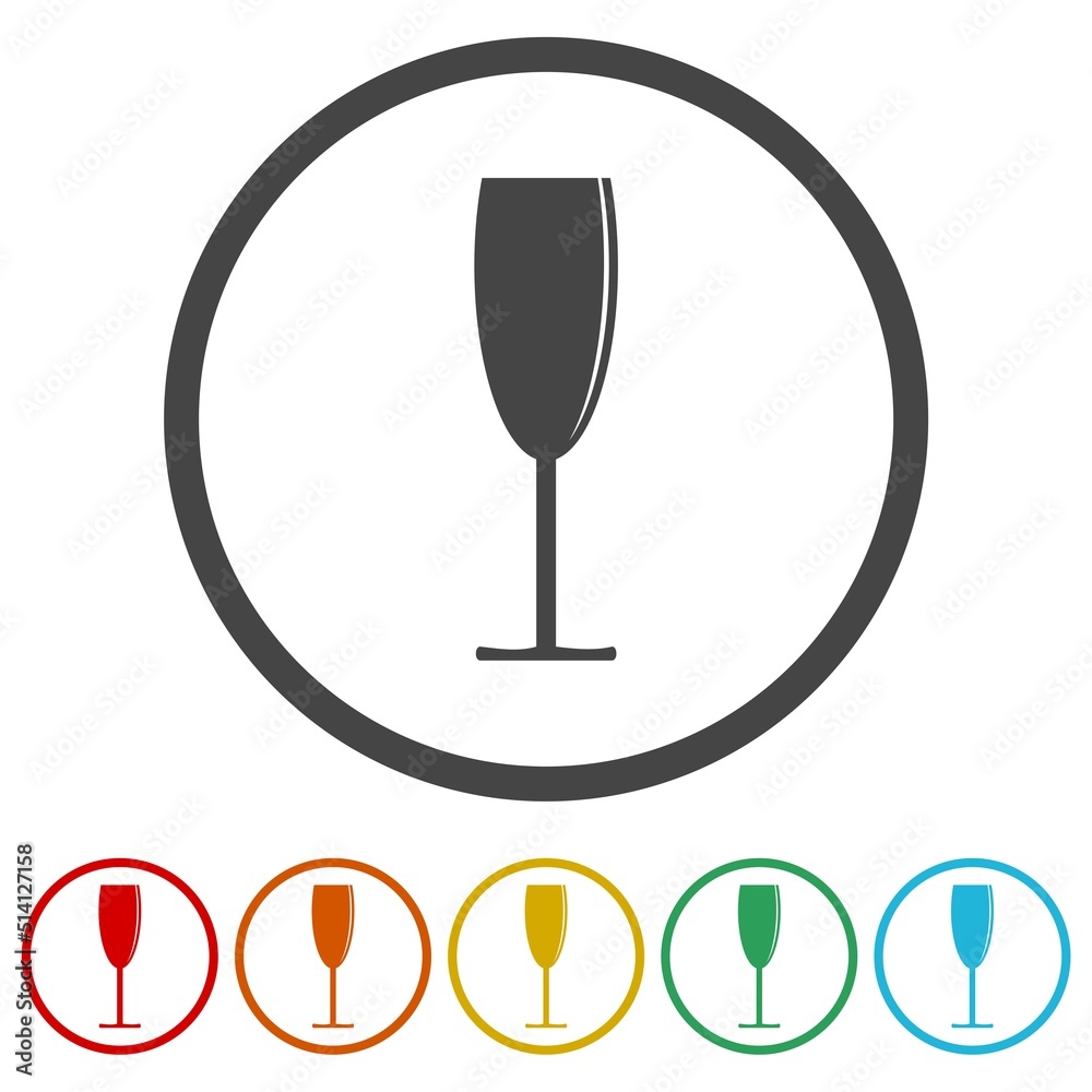 Wine glass icons in color circle buttons Wine glass icons in color circle buttons