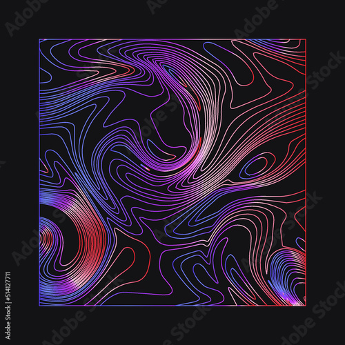 Surreal trippy abstract background with thin holographic flowing lines on a dark background.