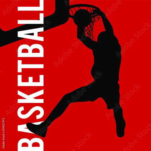 Vector player jump for the slam dunk. Abstract basketball player with ball. Vector illustration of paints photo