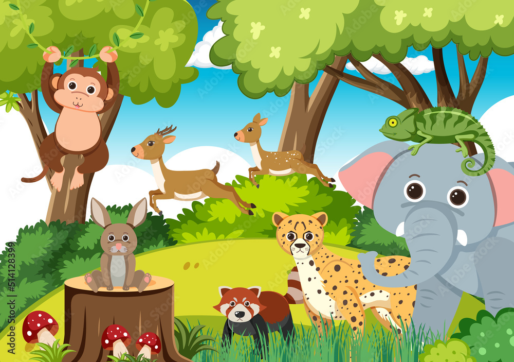 Fototapeta premium Cute wild animals in the forest