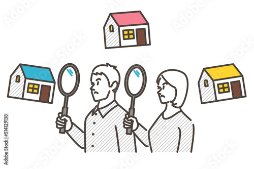 Young couple comparing properties to find a house [Vector illustration]