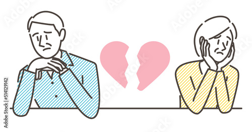 Middle-aged couple about to divorce after a quarrel [Vector illustration].