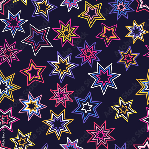 Colorful seamless pattern with stars. Simple multicolored vector illustration. Funny bright vrctor print for fabric, wrapping paper, textile, wallpaper, background photo