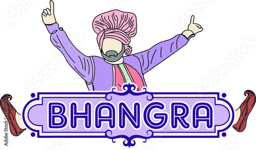 Bhangra Logo, Bhangra Dance vector, Indian Punjabi dance illustration, Bhangra symbol