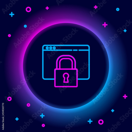 Glowing neon line Secure your site with HTTPS, SSL icon isolated on black background. Internet communication protocol. Colorful outline concept. Vector