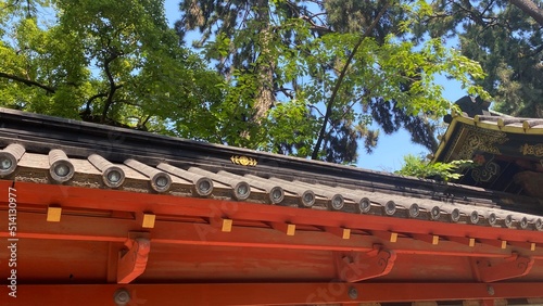 Architectural detail of the honorable shrine of “Nezu” at central north Tokyo, enlightened way back in the 100s, deep connection to the Tokugawa shogunate in Edo era.  Photo taken year 2022 June 29th photo