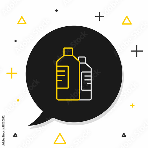 Line Plastic bottles for laundry detergent, bleach, dishwashing liquid or another cleaning agent icon isolated on white background. Colorful outline concept. Vector