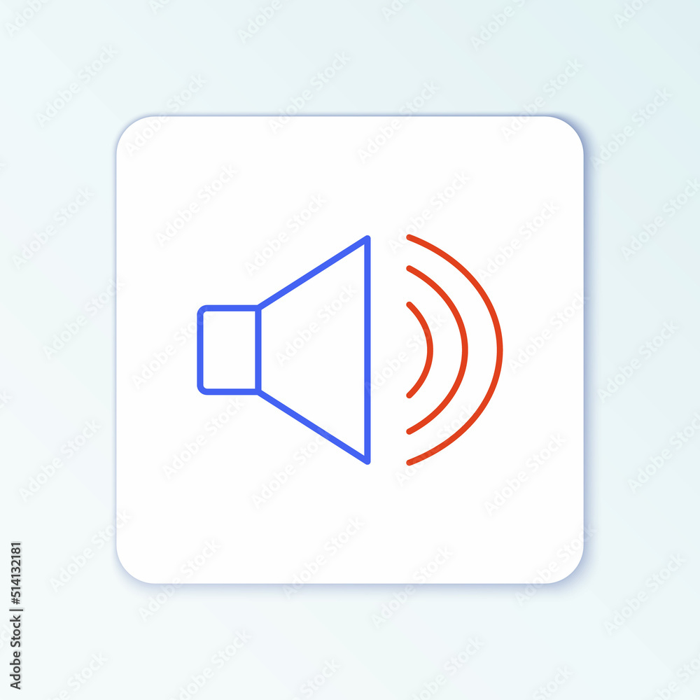 Line Speaker volume, audio voice sound symbol, media music icon isolated on white background. Colorful outline concept. Vector Line Speaker volume, audio voice sound symbol, media music icon isolated on white background. Colorful outline concept. Vector