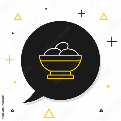 Line Varenyky in a bowl icon isolated on white background. Pierogi, varenyky, dumpling, pelmeni, ravioli. Traditional Ukrainian food. Colorful outline concept. Vector