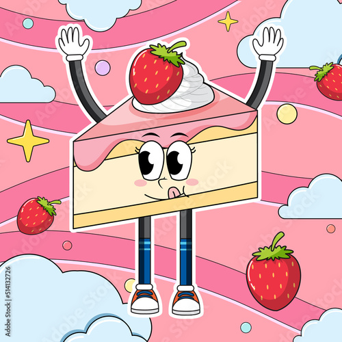 Funny strawberry cake cartoon character