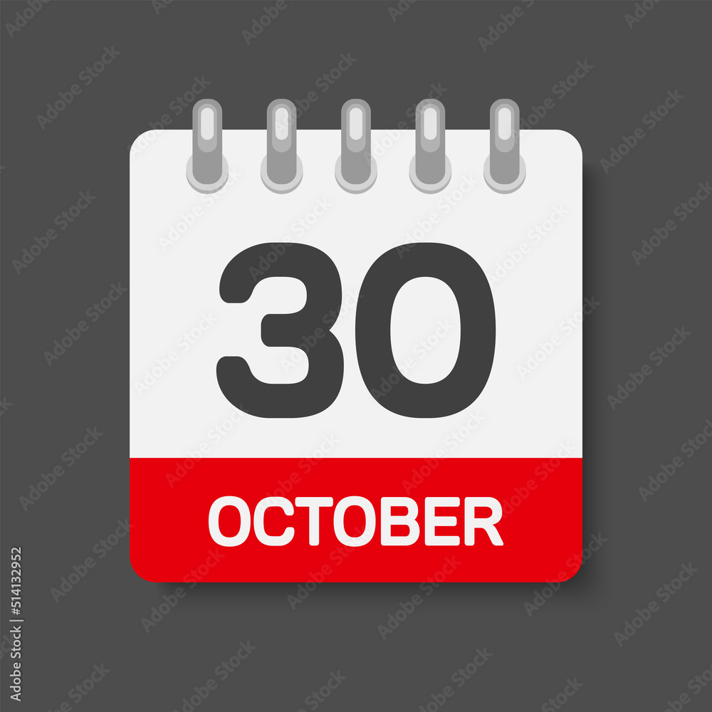 Icon page calendar day 30 October, template date