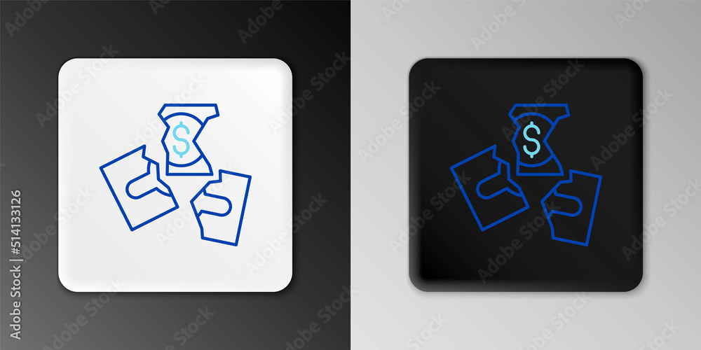 Line Tearing apart money banknote into three peaces icon isolated on grey background. Colorful outline concept. Vector