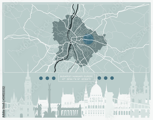 Budapest tourist city map, Hungary