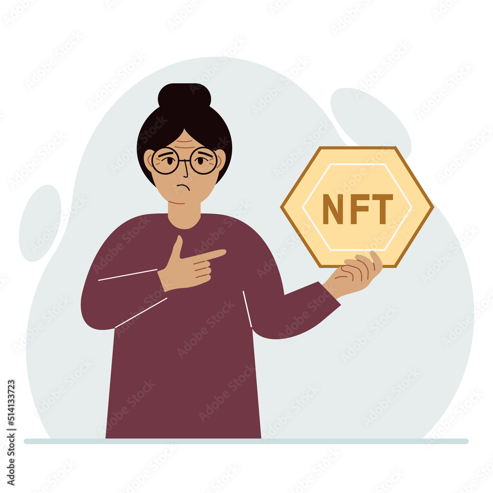 NFT concept. The woman is holding nft in his hand. Works of art using non-fungible tokens for auctions, sale and purchase of works of art. NFT concept. The woman is holding nft in his hand. Works of art using non-fungible tokens for auctions, sale and purchase of works of art.